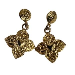 1980s Bali Design Gold Tone Filigree Heart on Cross Pierced Earrings Deadstock